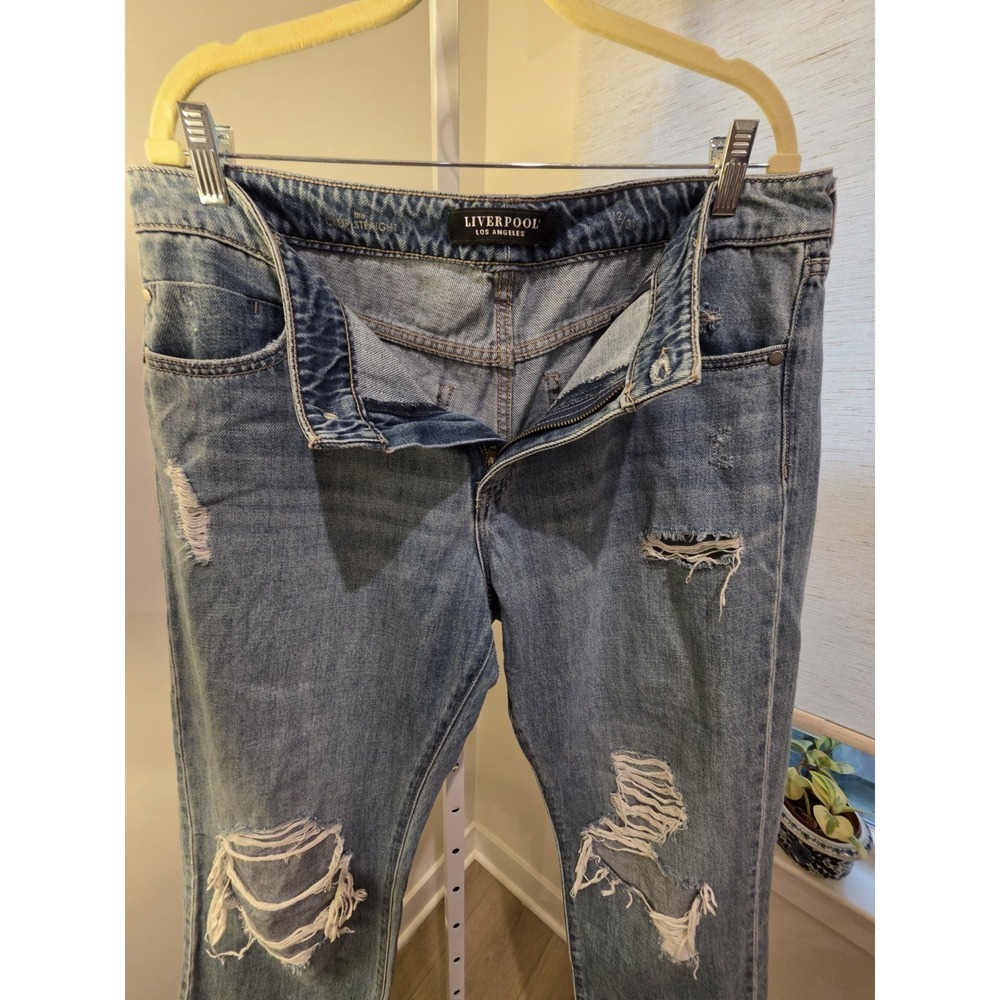 Liverpool Los Angeles Jeans Womens 12/36 Blue Straight Distressed - Picture 11 of 16